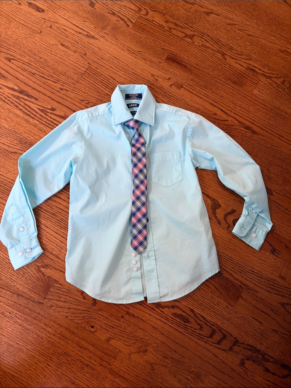 Boys IZOD Light Aqua Dress Shirt with clip on tie
